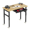 RaDEWAY Adjustable Height Oak Workbench With Sockets with 4 Wheels